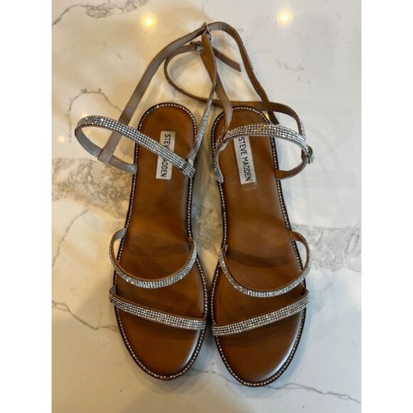 Steve Madden Transport-R Rhinestone-Embellished Faux-leather Sandals Size 10 - Picture 1 of 11